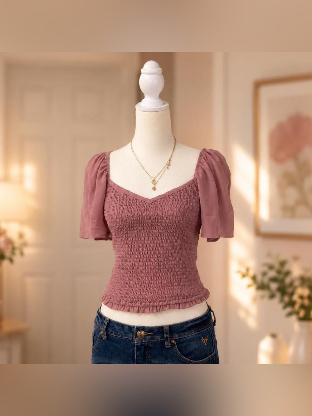 Abercrombie & Fitch Dusty Pink Smocked‎ Blouse